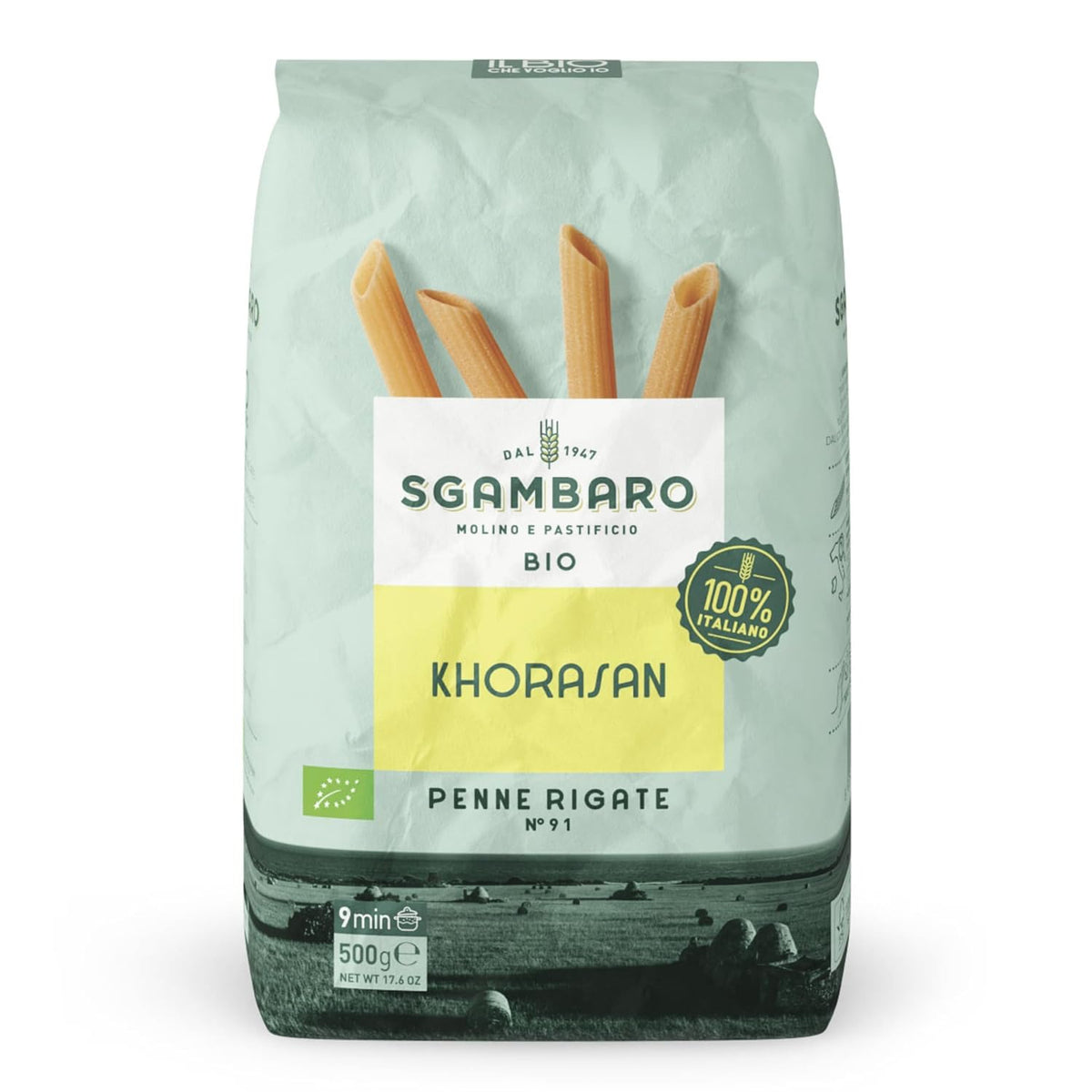 Bio Penne Rigate tészta N.91 - 500 g Khorasan búzából - Ősi búza, gazdag fehérjében, 100%-ban Olaszországban termesztett - Sokoldalú a konyhában és tápanyagokban gazdag