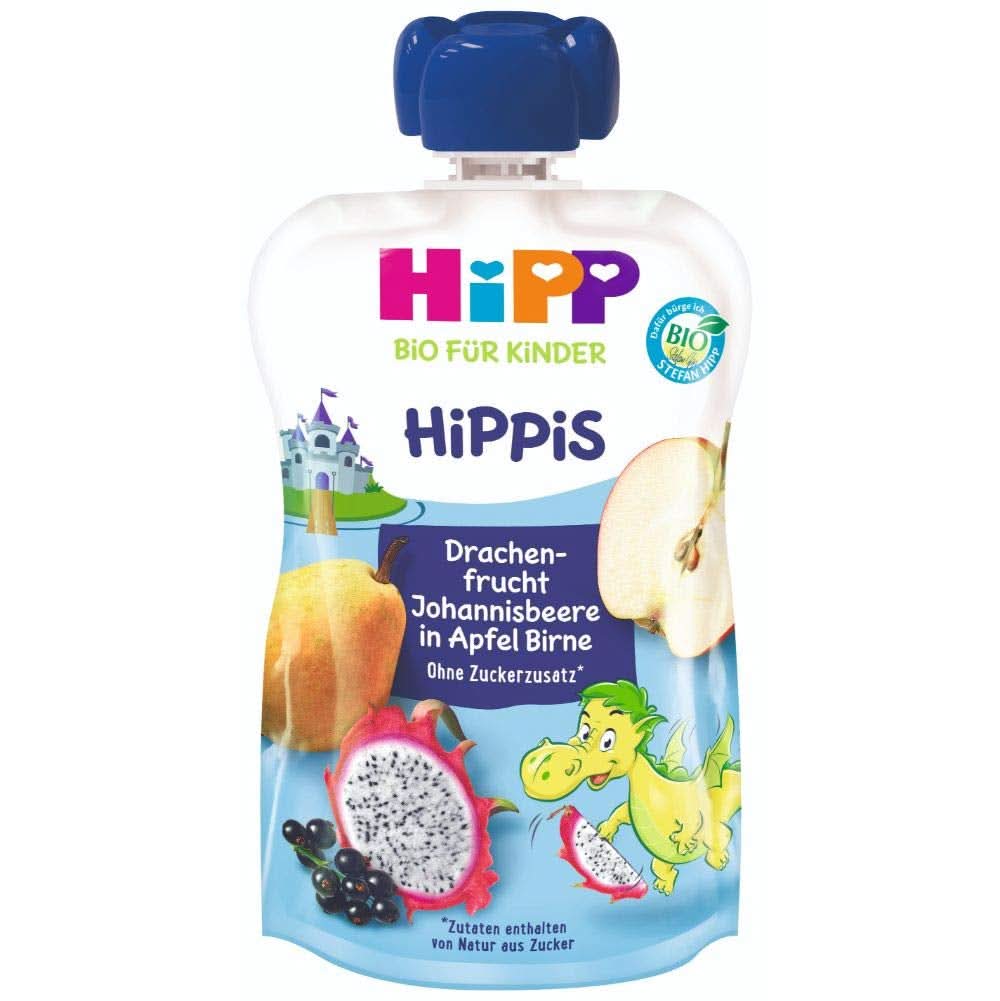 Hipp Super-Hippis préselt zacskók, gránátalma acerola almás-málnában, 100% bio gyümölcs hozzáadott cukor nélkül, 6 zacskó 100 g Mother and Child Naty Shop 6 x 100 gramm Sárkánygyümölcs, alma, körte