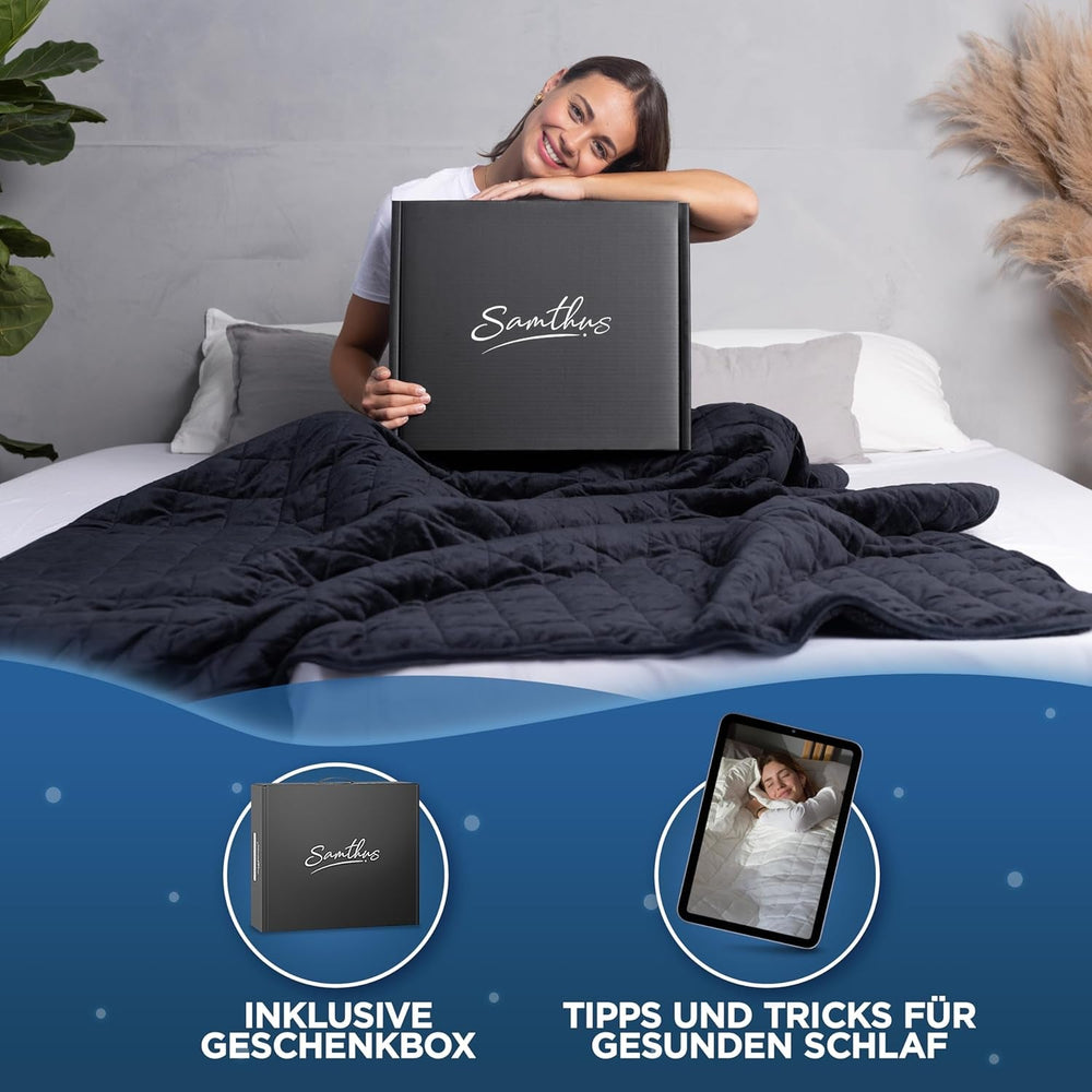 Samthus súlyozott takaró 135X200 cm 9 kg Sherpa gyapjú - Öko-Tex minősítésű - Terápiás takaró és relaxációs takaró - Aludjon jobban nehéz takarónkkal - Súlyos takaró - Fekete Ágyak és takarók Besuche den Samthus-Store