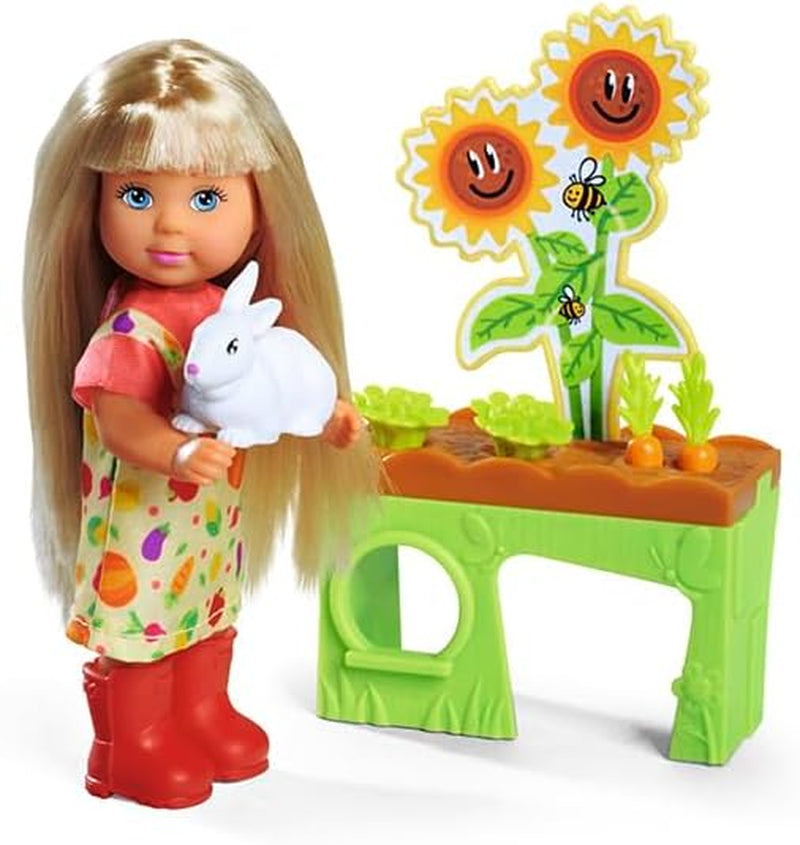 Simba Evi Love Garden, Puppe im Garten mit Hochbeet und Gemüse zum Ernten, inclusie kleinem Hasen, 12cm Spielpuppe, ab 3 Jahren