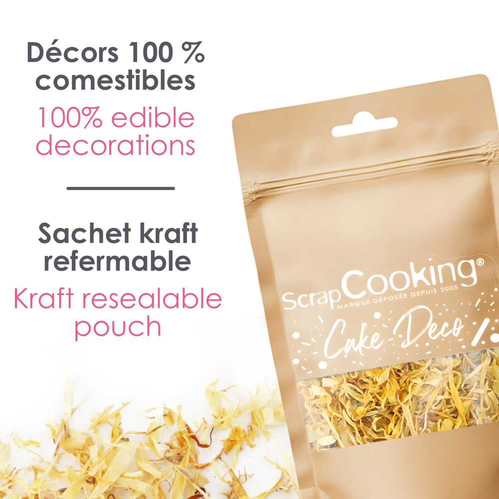 ScrapCooking - Szárított körömvirág 3,5 g - Ehető virágok - Ételdíszek sütéshez - Desszertekhez, süteményekhez, tortákhoz, muffinokhoz - Karácsony, tavasz, születésnap - Aranysárga - 7471