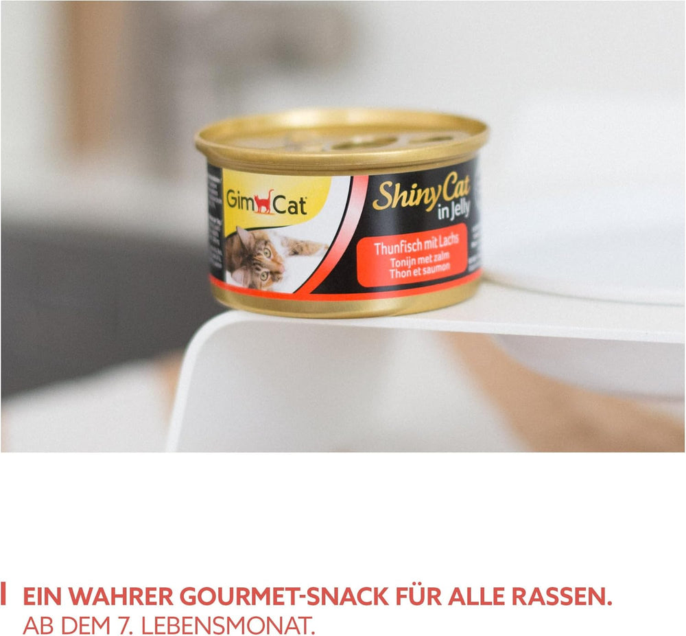 GimCat ShinyCat in Jelly Thunfisch mit Lachs - Nassfutter mit Fisch und Taurin für Katzen - 24 Dosen (24 x 70 g)