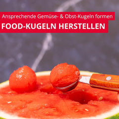 Westmark Baller cu două fețe Woody – Formator mic de bile pentru pepene, kiwi, alte fructe și legume, precum și înghețată, cremă de brânză sau unt – Oțel inoxidabil, lemn