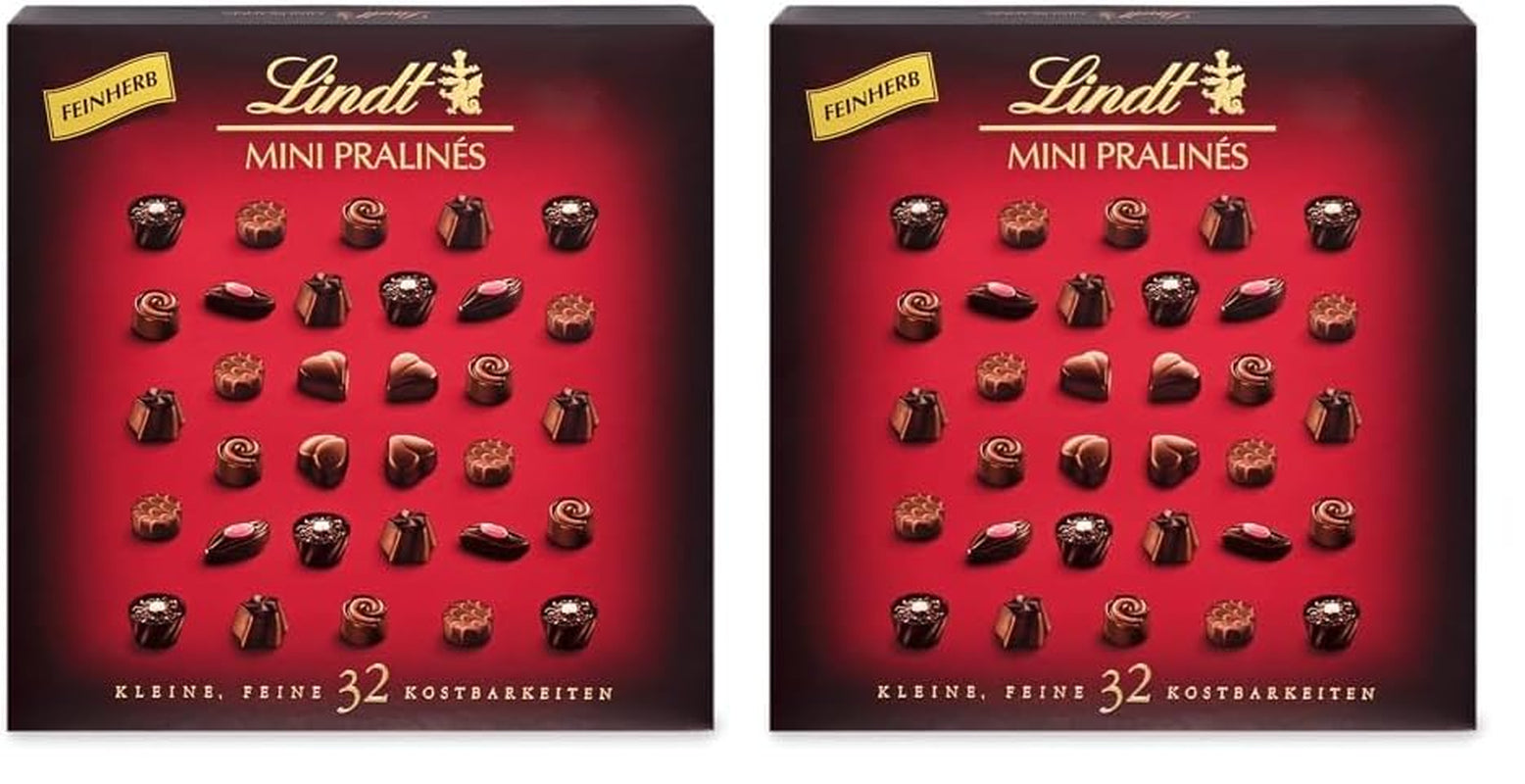 Lindt, csokoládédoboz, egyenként 18 pralinéval, 6 készletben, 90 grammos Naty Shop csokoládé cukorka 2 x 163 gramm étcsokoládé különféle töltelékekkel