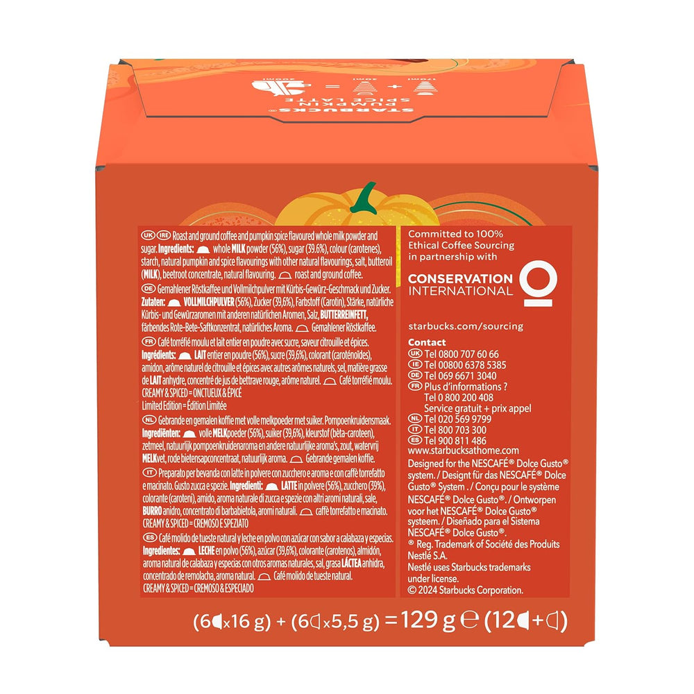 STARBUCKS Pumpkin Spice Latte by Nescafé Dolce Gusto, Dunkle Röstung, Kaffeekapseln 6 x 12 (72 Kapseln)