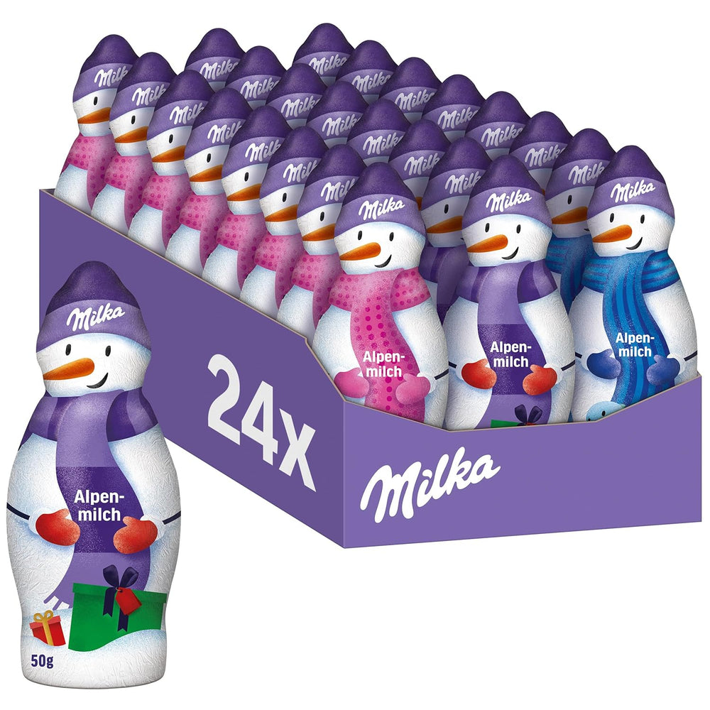 Milka Snowman Alpine Milk - Nagy csomag csokoládé hóember figurák 3 modellben - 24 x 50 g