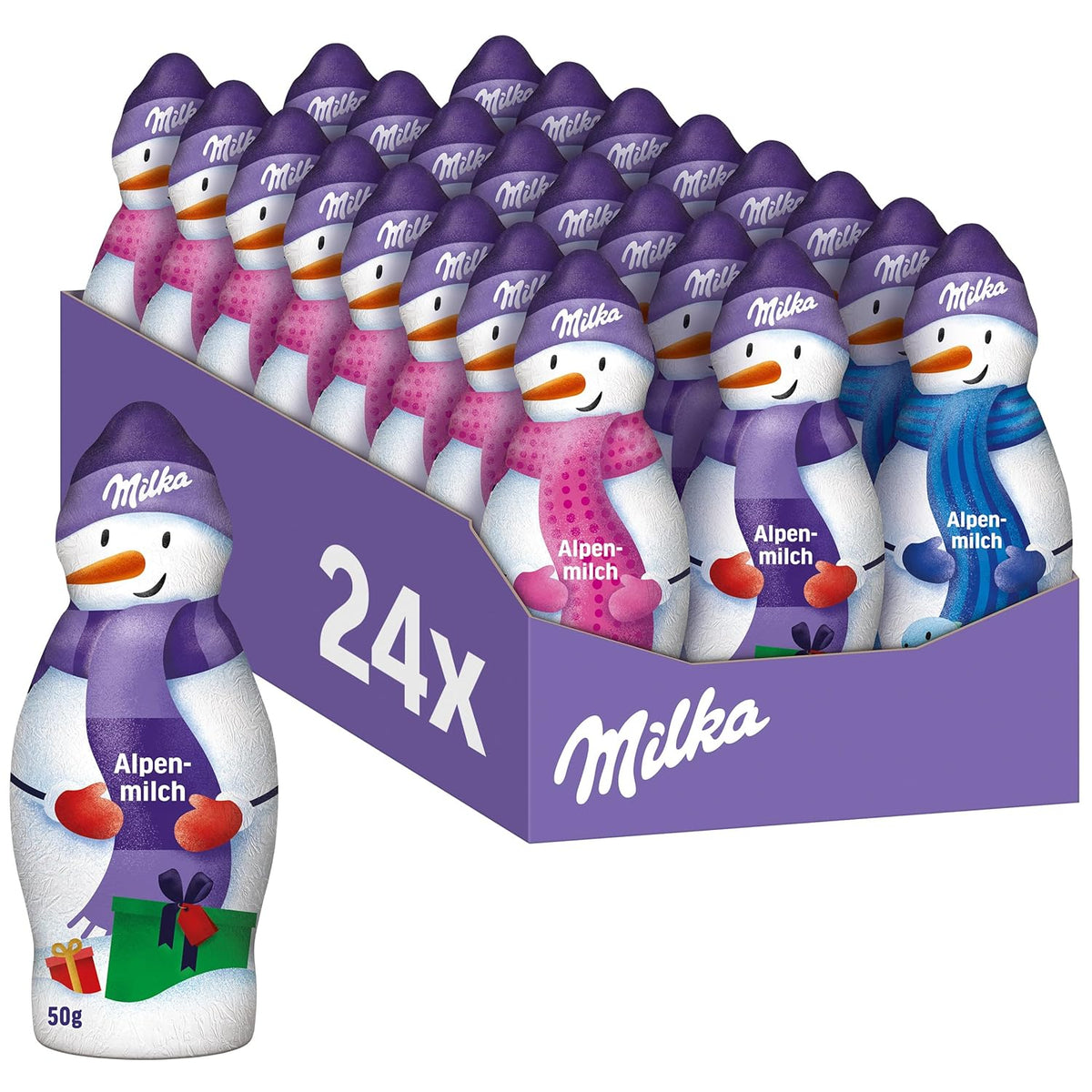 Milka Snowman Alpine Milk - Nagy csomag csokoládé hóember figurák 3 modellben - 24 x 50 g