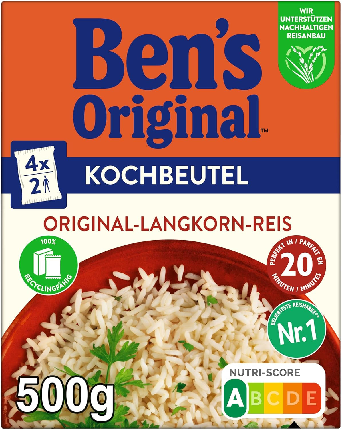 BEN'S ORIGINAL™ hosszú szemű rizs, zacskóban főzve, 9 x 500 g, 20 perc
