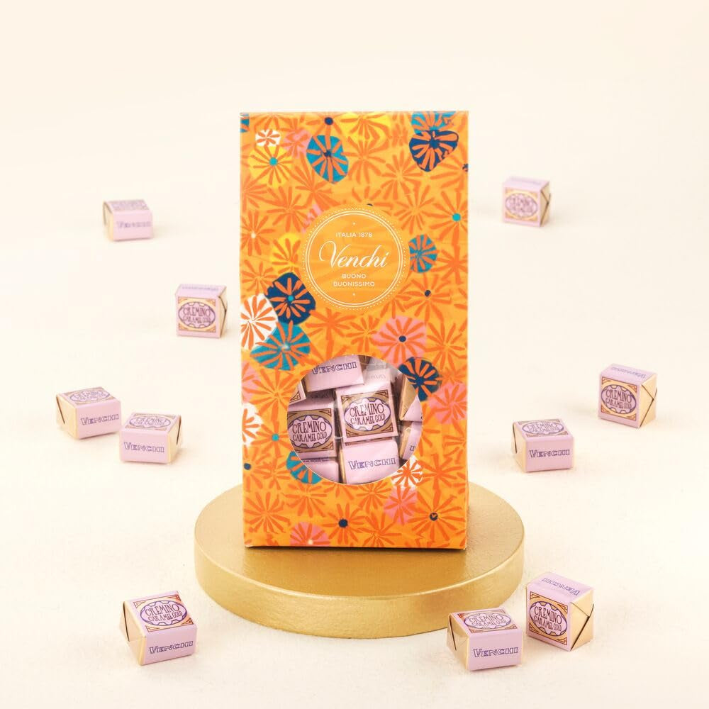 Venchi – Murrine Collection – Ajándékdoboz válogatott cukorkákkal Cremino Caramel Gold, 300g – Ajándékötlet – Gluténmentes