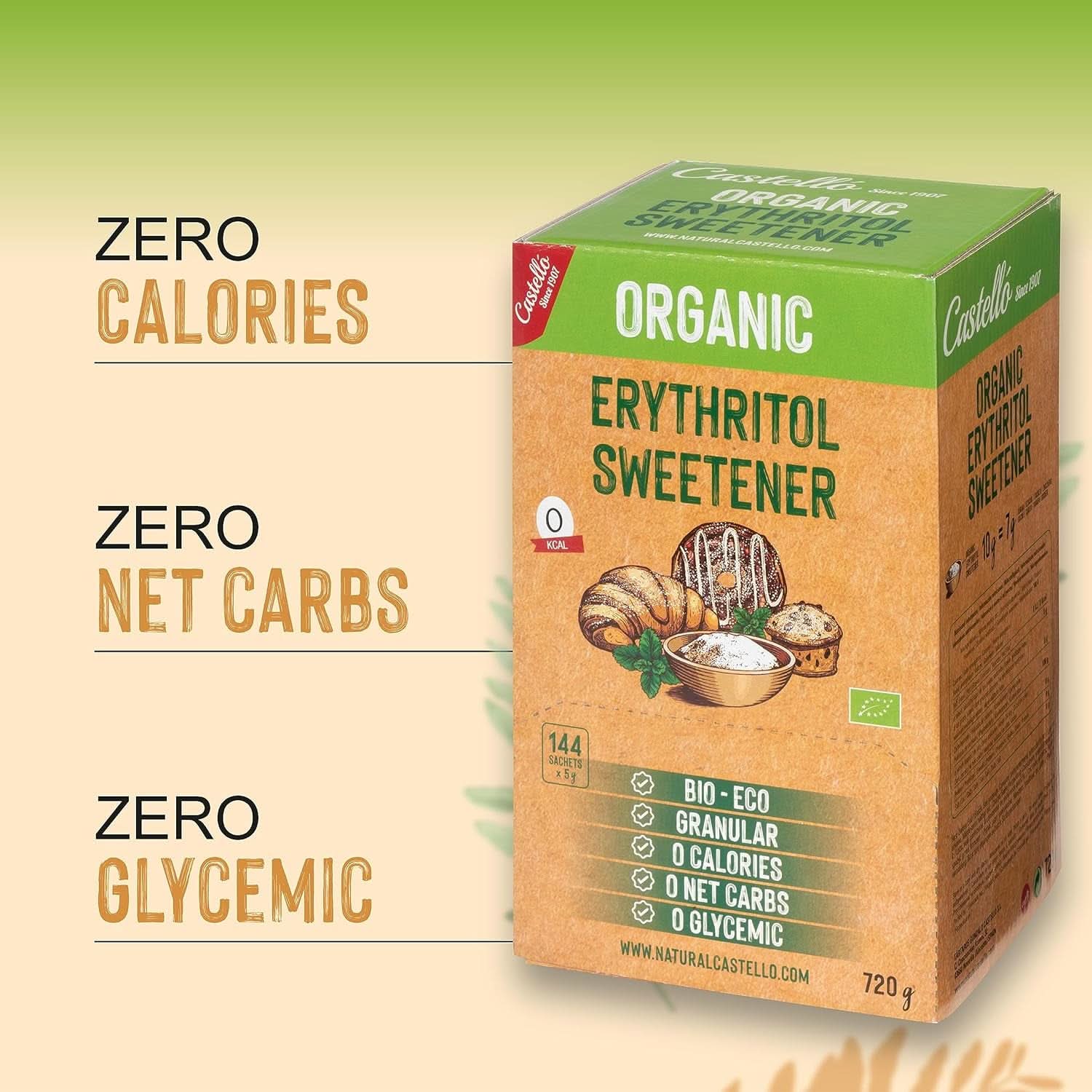 Eritritol natural organic | 144 pungi de 5 G, 720 grame total Indulcitori Naty Shop