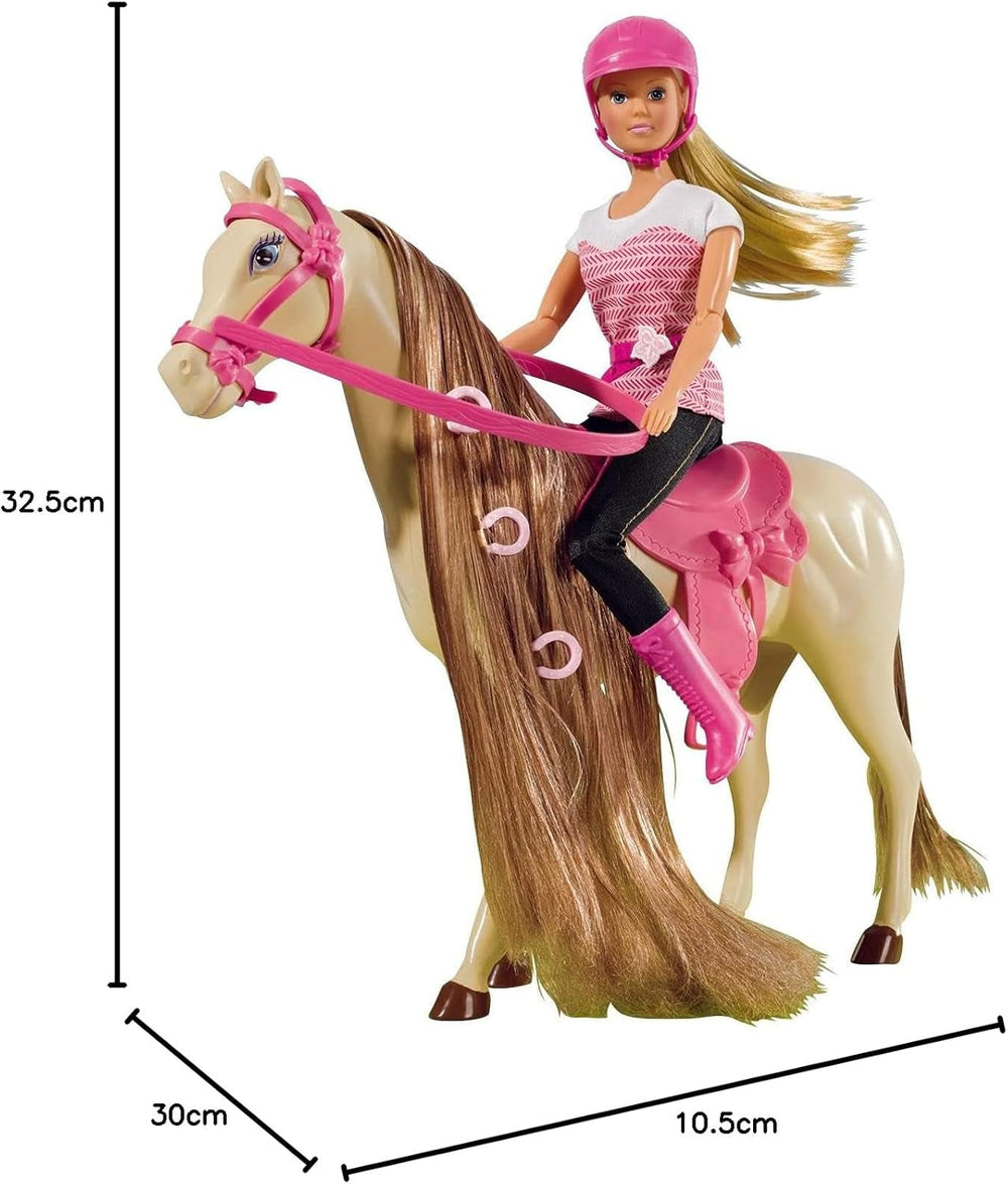 Simba 105730939 - Steffi Love Turul Călăriei, în costum de călărie, cu 2 cai, păpușă complet articulată, păpușă de modă, 29 cm, pentru copii cu vârsta de 3 ani și peste