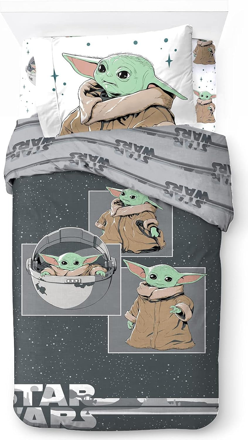 Ágynemű gyerekeknek, unisex, hercegnők és szuperhősök számára, 100% pamut Ágynemű - gyermek Naty Shop Szürke - Mandalorian 135X200/50X70 (3 db)