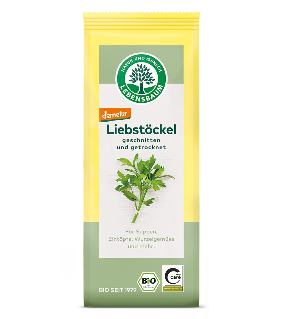 Lebensbaum Liebstöckel geschnitten, Bio-Gewürz mit würzigem Geschmack, Maggi-Kraut für Suppen, Marinaden, Fleisch- und Fisch-Gerichte, vegán, 15g