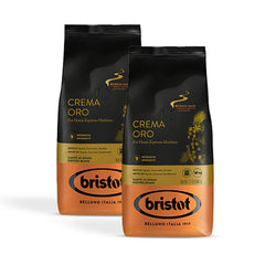 Bristot, Kaffeebohnen CREMA ORO – Insgesamt 1 kg – Mischung mit intensivem Aroma, süßem Geschmack, Gewürzen, Karamell, Sandelholznoten – Set mit 2 pro 500 g