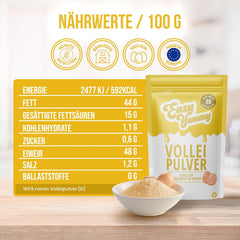 EASY YUMMY - Vollei-Eipulver (1000g = 80 Eier) aus Regionalen Niederländischen Freiland-Eiern | mítosz 1-Ei-Messlöffel | Wiederverschließbarer Beutel, lange Haltbarkeit | Rührei, Kochen, Backen | 100%-ban őket