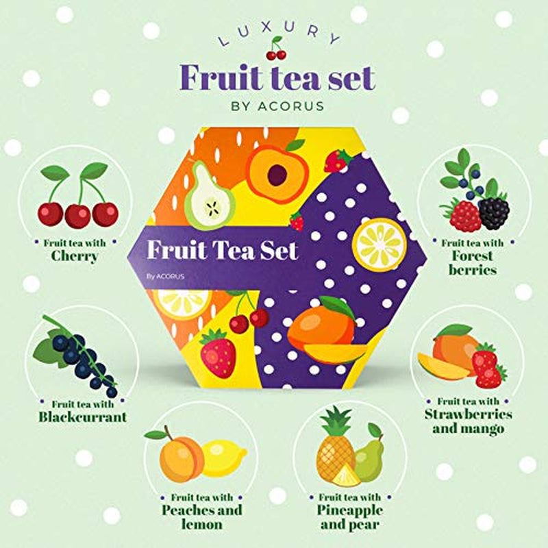 ACORUS | Set de ceaiuri de lux cu fructe | Set cadou cu ceaiuri naturale în 6 arome | Ceaiuri din plante, ceaiuri din fructe | Sortiment de ceaiuri | Cutie de ceai cu 60 de pliculețe