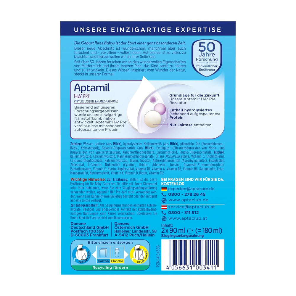 Aptamil HA Pre Ready to Drink – Hidrolizált tej csecsemőknek születésüktől – 4 x 2 x 90 ml