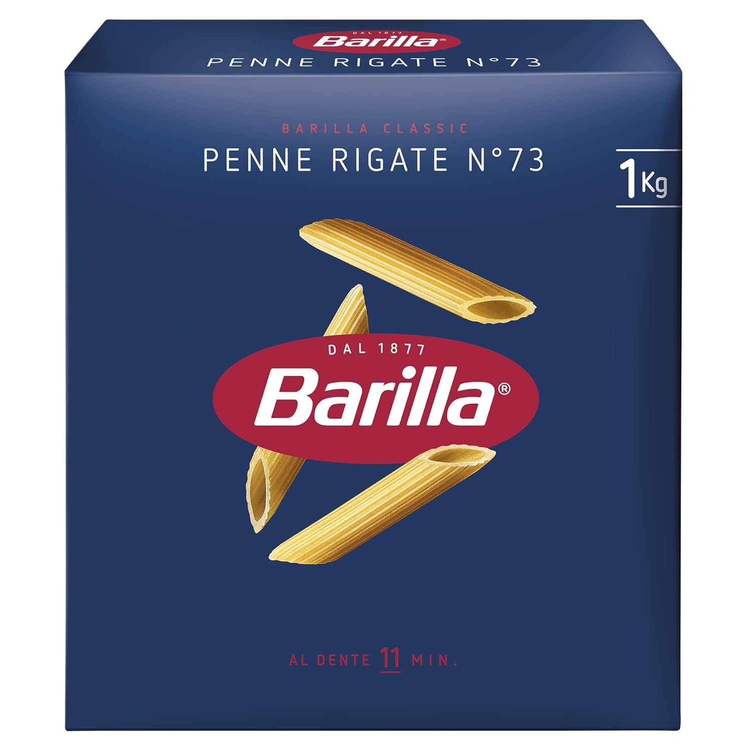 Pasta Barilla Classic Penne Rigate Nr. 73 db kiváló minőségű durumbúza, mindig al dente, (1 x 1 kg) 1 csomag