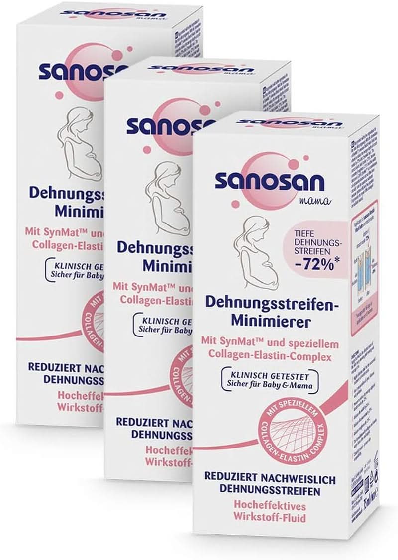 Sanosan Stretch Mark Minimiser, klinikailag tesztelt - bizonyítottan csökkenti a terhesség utáni striákat, paraffinolaj, színezékek, szilikonok, 75 ml Kozmetika és Beauty Naty Shop 3 db