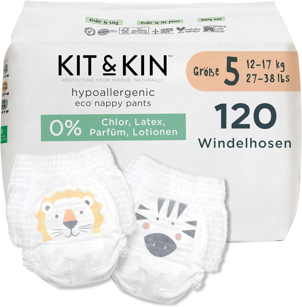 Kit & Kin Premium Eco pelenkák, 4-es méret (9-16 kg), 132 pelenka, növényi alapú és hipoallergén, megbízható szivárgásvédelem, vegán és kegyetlenség mentes
