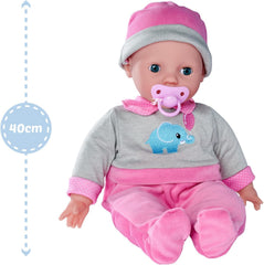 Simba 105140066 - Laura Interactive, păpușă cu corp moale și ochi adormiți, bolborosește când este mișcată, bea dintr-o sticlă și adoarme, 40 cm, păpușă bebeluș pentru copii de la 2 ani