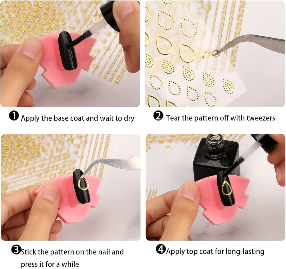 MWOOT 10 Blätter Gold Nagelsticker Abziehbilder Nail Art Sticker, 3D Selbstklebende Nagelaufkleber Set Linien Streifenband Design,Diy Metallisch Nailart Aufkleber Maniküre Zubehör Für Nagel Dekoration