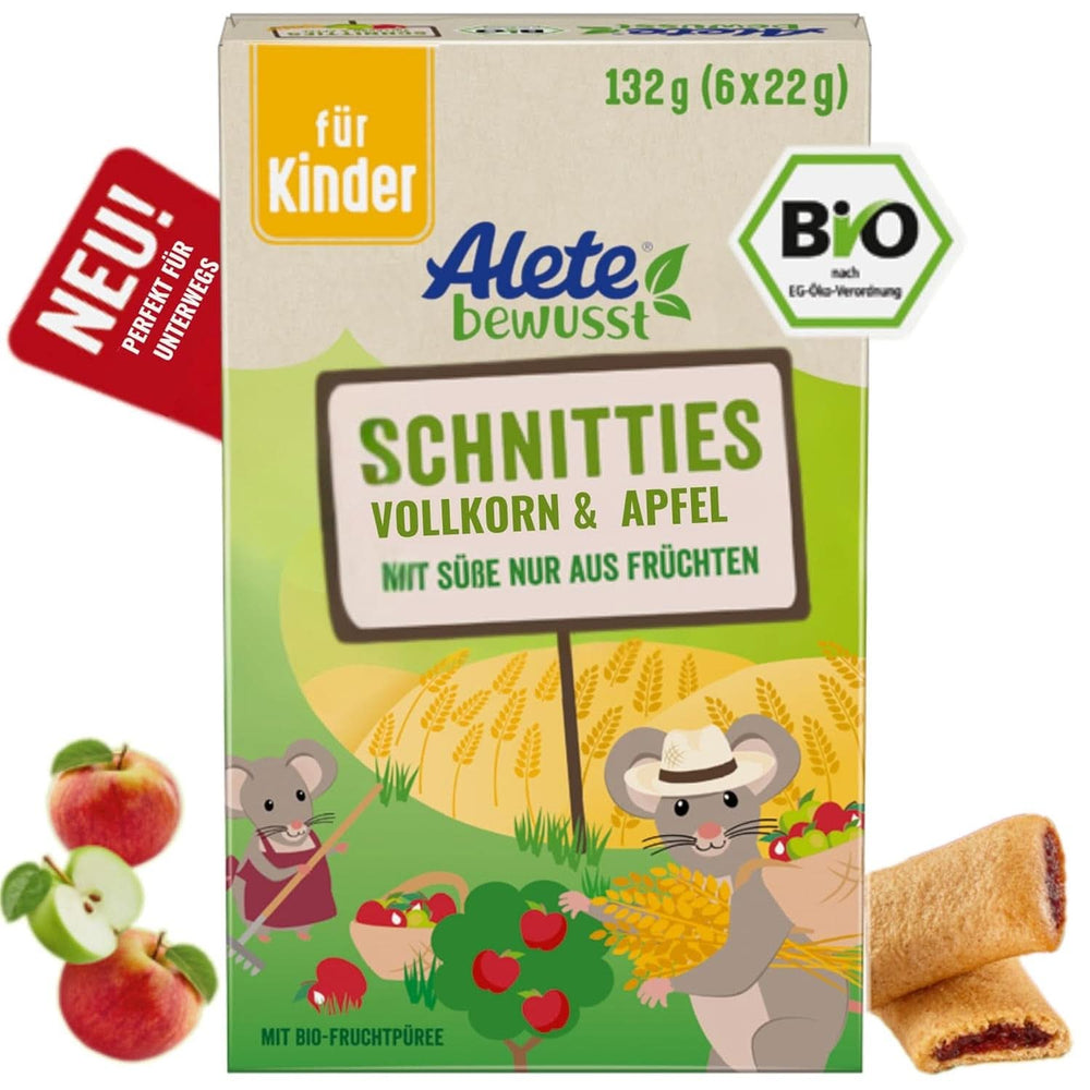 Alete Bio Schnitties teljes kiőrlésű gabona és alma 6 X 22 gramm Anya és Gyermek Naty Shop 132 gramm