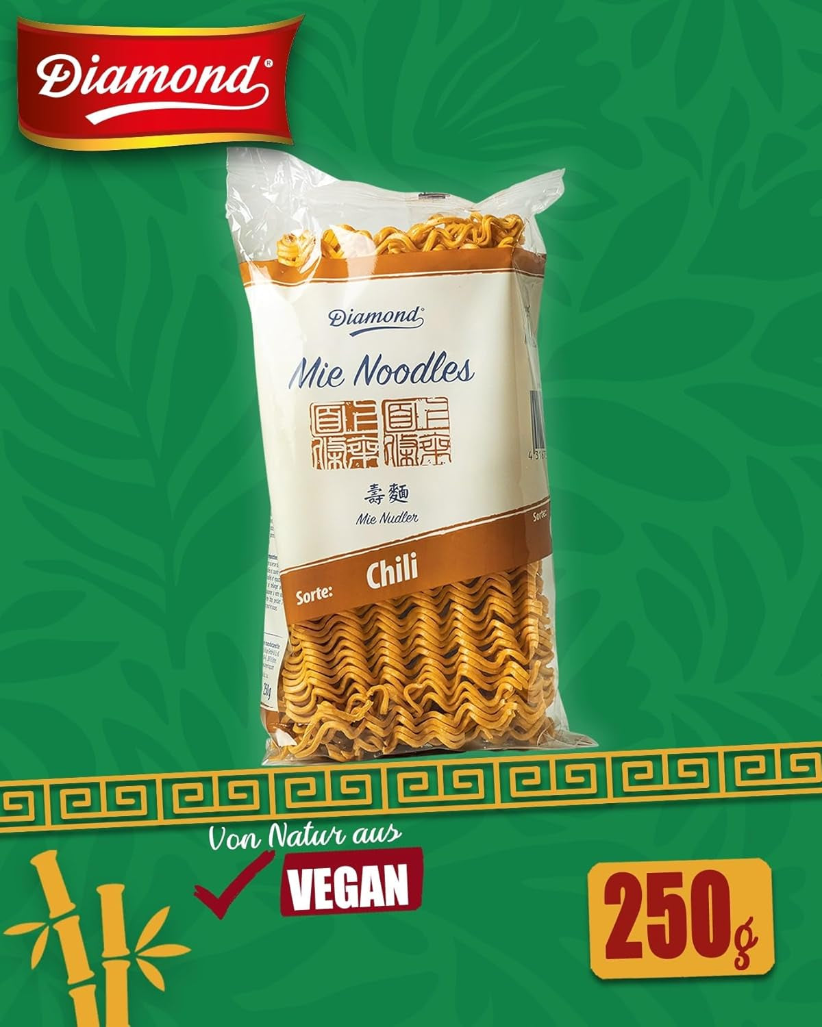 DIAMOND Mie Chili tészta, búza tészta chili porral, tojásmentes, gyors és egyszerű, vegetáriánus - 1 x 250 g