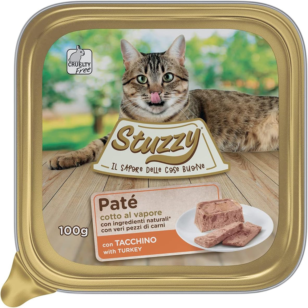 Mister Nassfutter für ausgewachsene Katzen, Truthahn, Linie Pastete und Fleisch in Stücken, insgesamt 3,2 kg (32 Becher x 100 g)