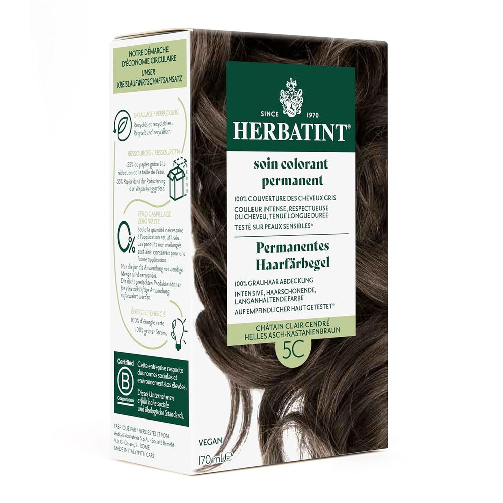Gel pentru vopsirea permanentă a părului 6N blond închis - 170 ml I Fără amoniac, acoperire 100% a părului gri I Testat pe piele sensibilă, cu 8 extracte de plante Vopsea pentru par Naty Shop 5C Cenușă deschisă - maro castan