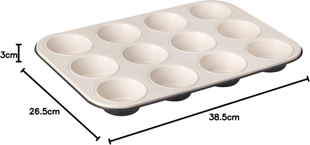 Zenker 12 muffin, átmérő Ø 7 cm CREME NOIR, Tepsi muffinokhoz tapadásmentes bevonattal, kerámiával megerősítve Formák és tepsiek Naty Shop
