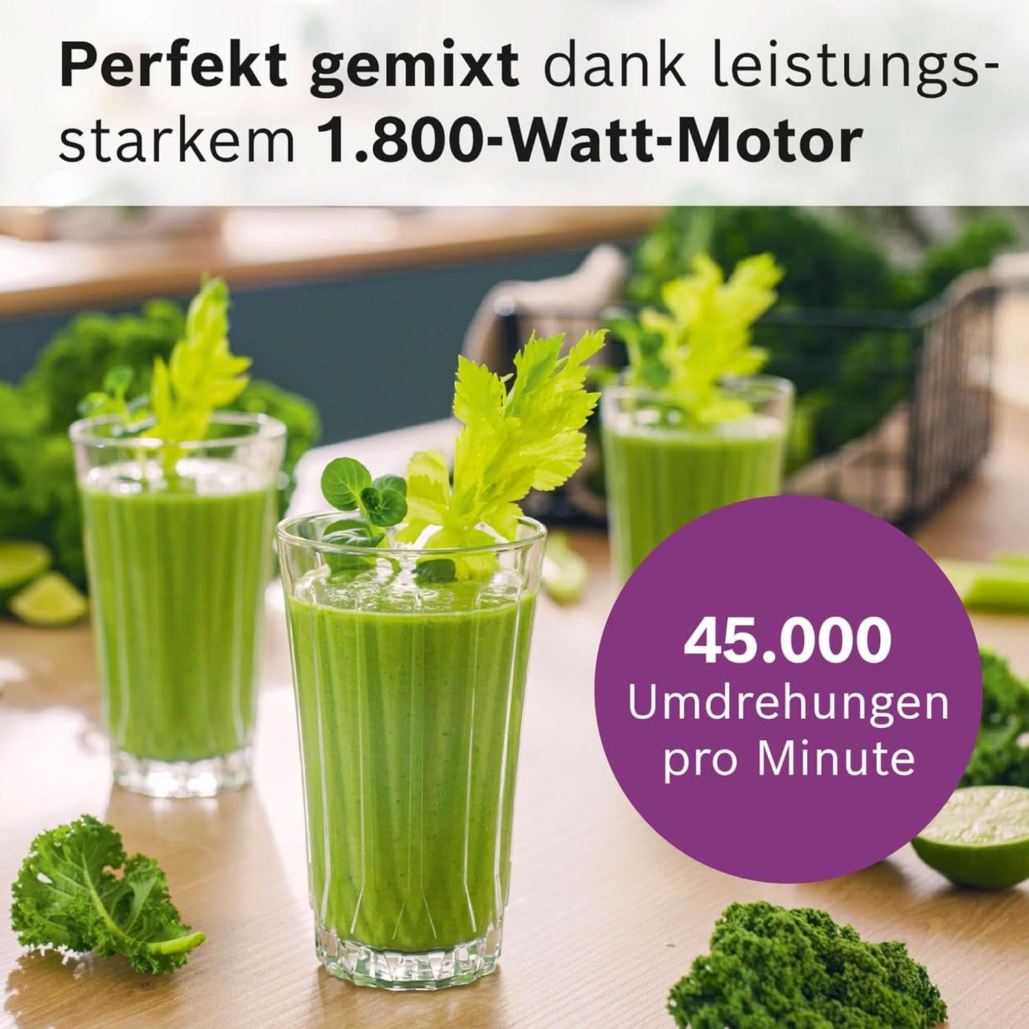 Highspeed-Standmixer Vitapower Serie 6 MMBD665B1, 45 000 U/min, 6 program Inkl Heiße Suppe & Reinigung, 2 L Mixbehälter, Stopfer, Spülmaschinenfeste Teile, Made in Europe, 1800W, Shop Schwarz Kitchen Naty