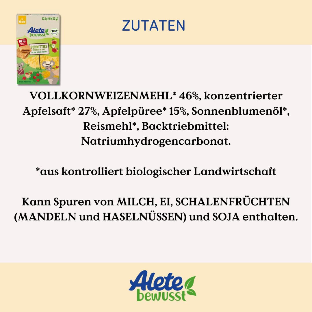 Alete teljes kiőrlésű alma szeletelt biopite 8 x 132g