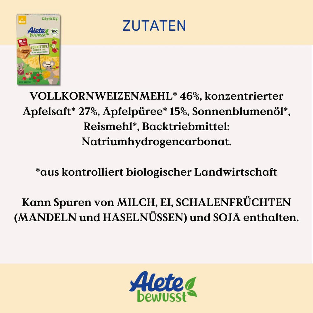 Alete teljes kiőrlésű alma szeletelt biopite 8 x 132g