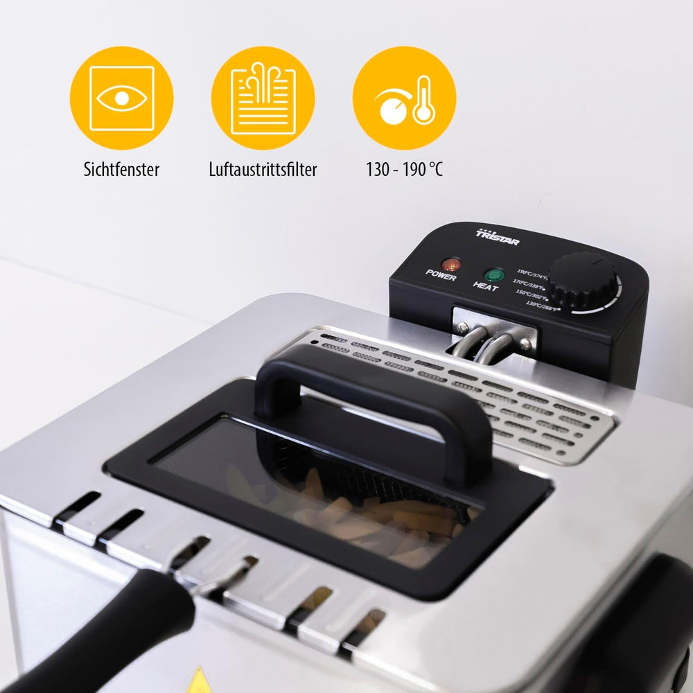 Tristar Fryer, 1 nagy kosár és 2 kis kosár, állítható termosztát, hűtőzóna, 5 liter, 2000 W, FR-6949 Appliances Naty Shop