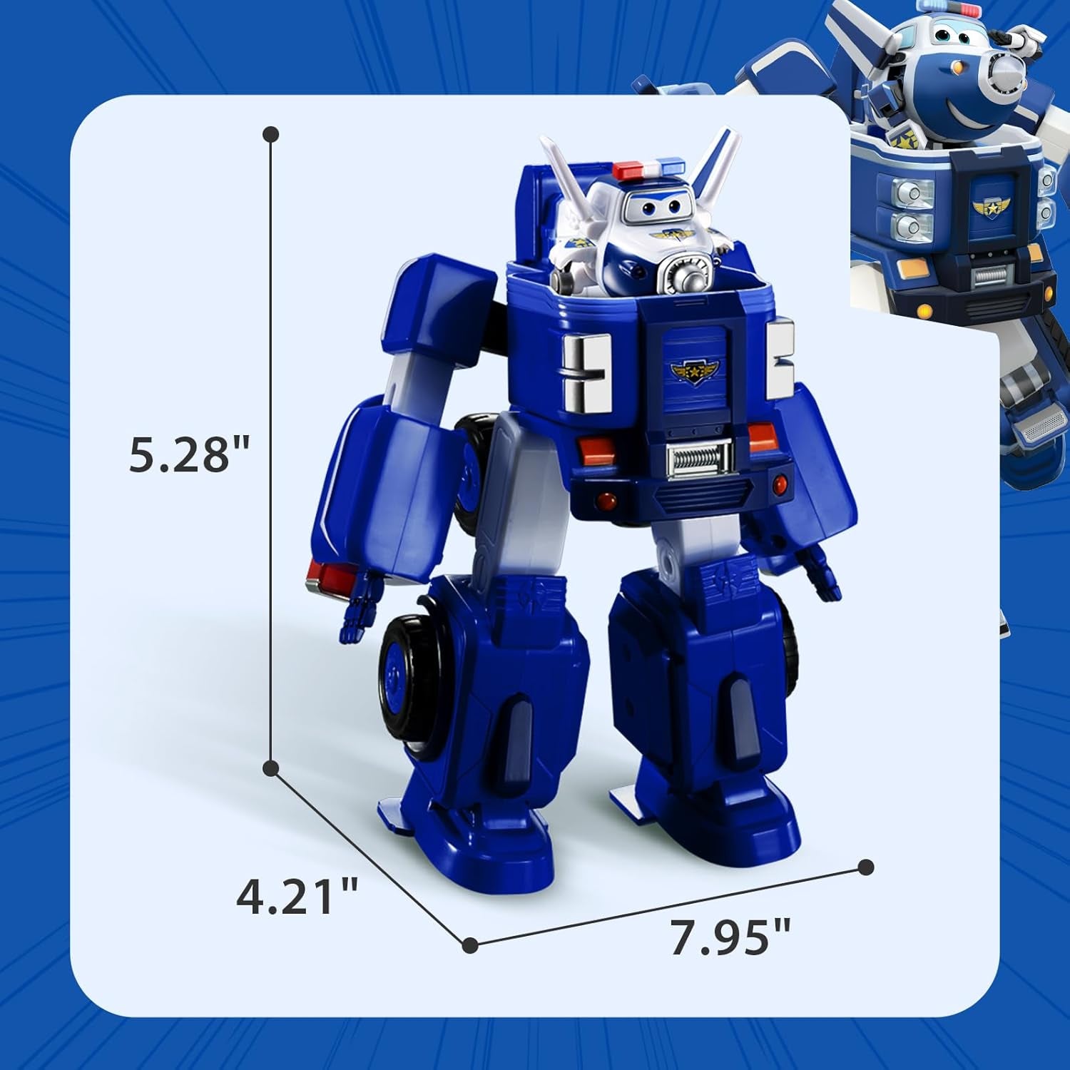 SUPER WINGS - VEHICUL ROBOT CONVERTIBIL "PAUL'S CRUISER" 18 Cm + 1 FIGURĂ 5 Cm - Mașină și avion de jucărie Transform-A-Bots din serialul animat - Jucării pentru copii peste 3 ani Action figures Naty Shop