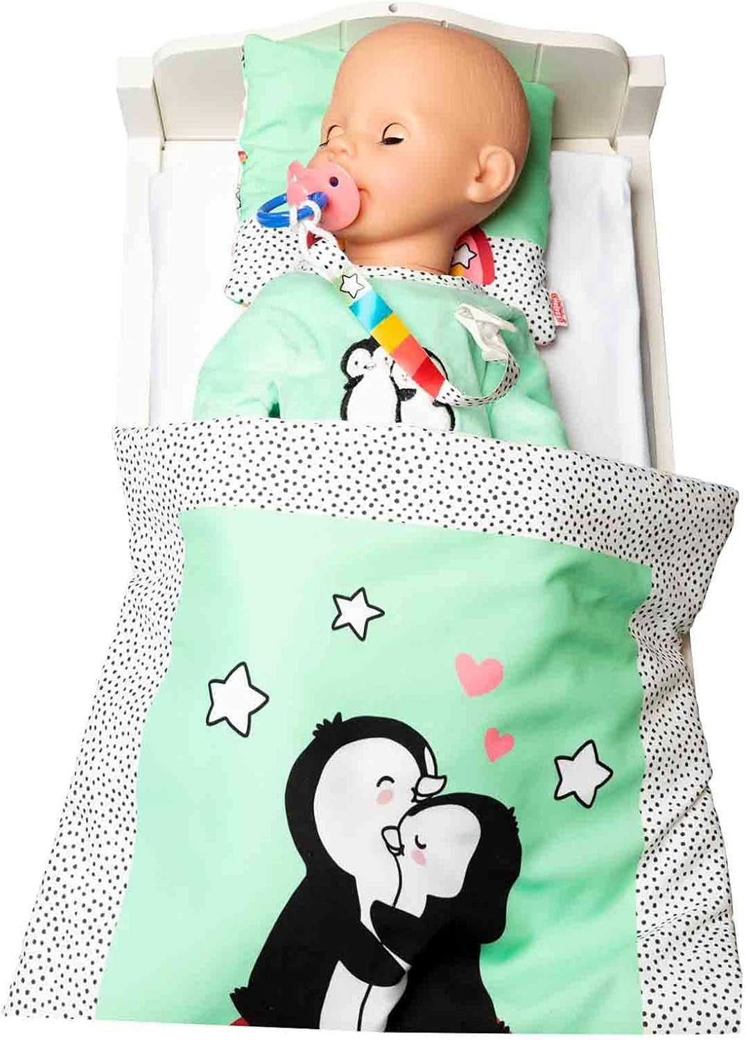 Heless 2181 - Romper for Puppen im Pinguin Pünktchen Design, aus Softvelours mit high quality Bestickung, Größe 35-45 cm