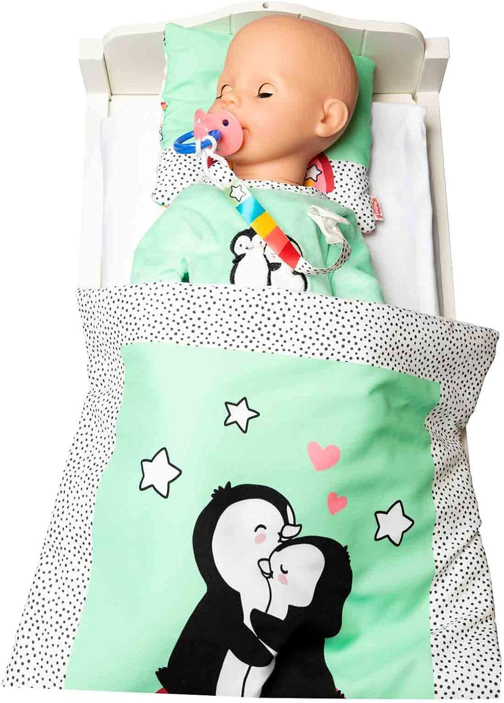 Heless 2181 - Romper for Puppen im Pinguin Pünktchen Design, aus Softvelours mit high quality Bestickung, Größe 35-45 cm