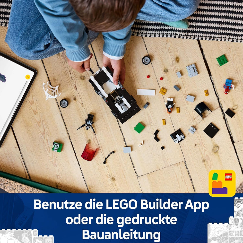 LEGO | Marvel Spider-Man Mech vs. Venom Muscle Car - Auto Spielzeug mit 3 Superhelden Minifiguren - Modellauto mit Shootern - Geschenk für Jungen und Mädchen ab 7 Jahren 76309