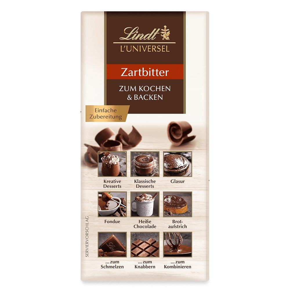 Lindt csokoládé | L'Universe | 200g Csokoládé főzéshez és sütéshez, desszertekhez, máznak, fondünek, kenhetőnek vagy snacknek | Csokoládé sütéshez