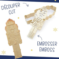 ScrapCooking - Set Forme de Biscuiți + Mașină de Gofrare Spargător de Nuci din Lemn – Formă de Biscuiți de Crăciun din Oțel Inoxidabil pentru Biscuiți în Relief – Accesoriu Formă de Coacere Sablată – Culoare Aurie – 2097