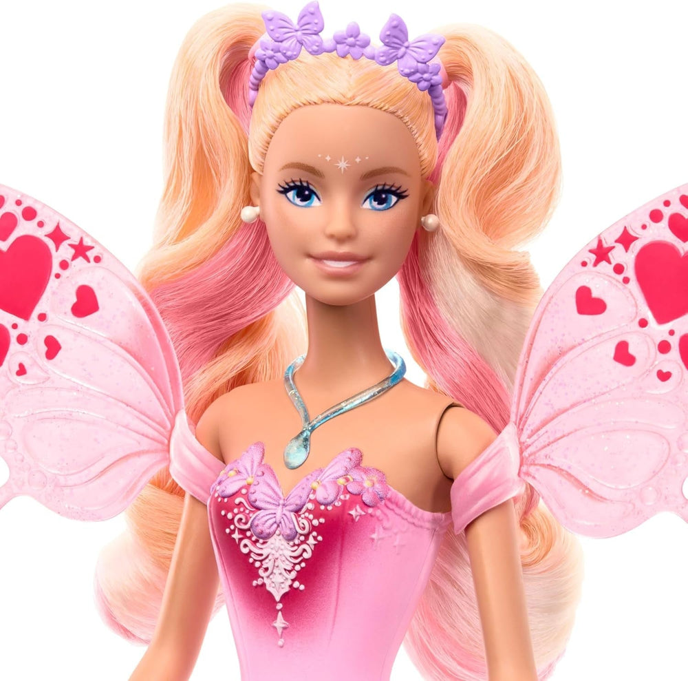 Mattel Barbie babatündér játékpálcával és divatkiegészítőkkel, fantasztikus téma szárnyakkal és színváltó ruhával, JCP76, [többszínű] Naty Shop babák