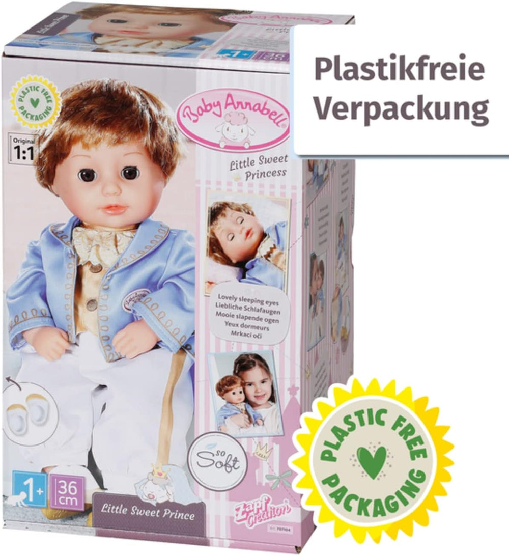 Baby Annabell Little Sweet Prince 36cm, weiche Prinzen-Puppe mit hochwertigen Haaren, Schlafaugen, blauem Oberteil, weißer Hose und Schuhen, 707104 Zapf Creation