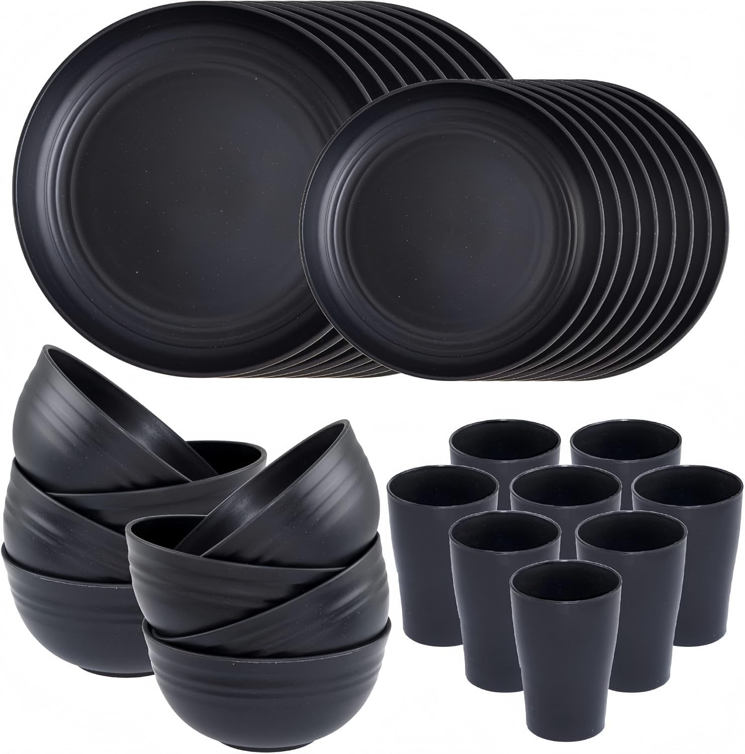 Set de veselă pentru camping, 32 de piese, pentru 8 persoane, set de veselă din plastic ușor și reutilizabil, inclusiv boluri, farfurii, căni, veselă din plastic ecologic, incasabilă, pentru picnicuri