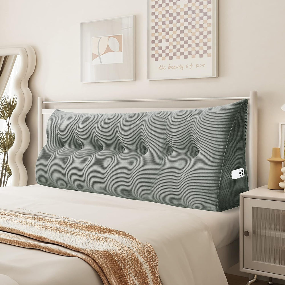 Pernă Johnear cu pană, pernă de citit pentru pat și canapea, pernă pentru spătar, pernă pentru tăblie, pernă lombară triunghiulară mare (gri, 45 cm)