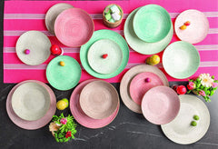 Set de veselă Pepper Bamboo pentru 6 persoane, 18 piese, porțelan, multicolor