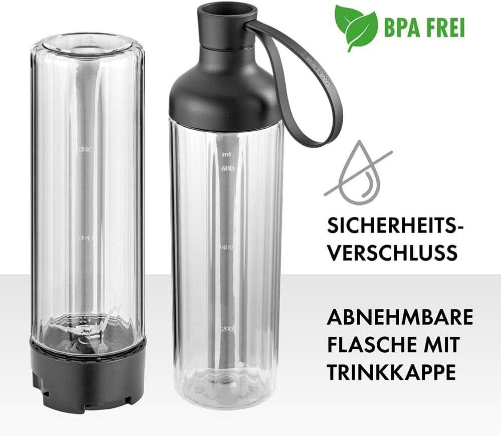 ZWILLING Állványkeverő, Smoothie Maker, Inkl. Trinkflasche Mit Verschluss, 600 ml, 300 watt, Edelstahl/Kunststoff, Schwarz Kitchen Naty Shop