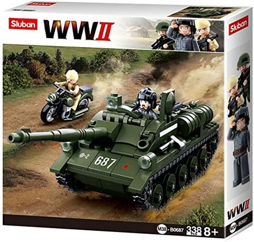 Sluban SL95558, WWII – Alliierter Jagdpanzer(335 Teile)[M38-B0687], Spielset, Klemmbausteine, Soldaten, Spielfigur-nal, Army WWII, Multi Color