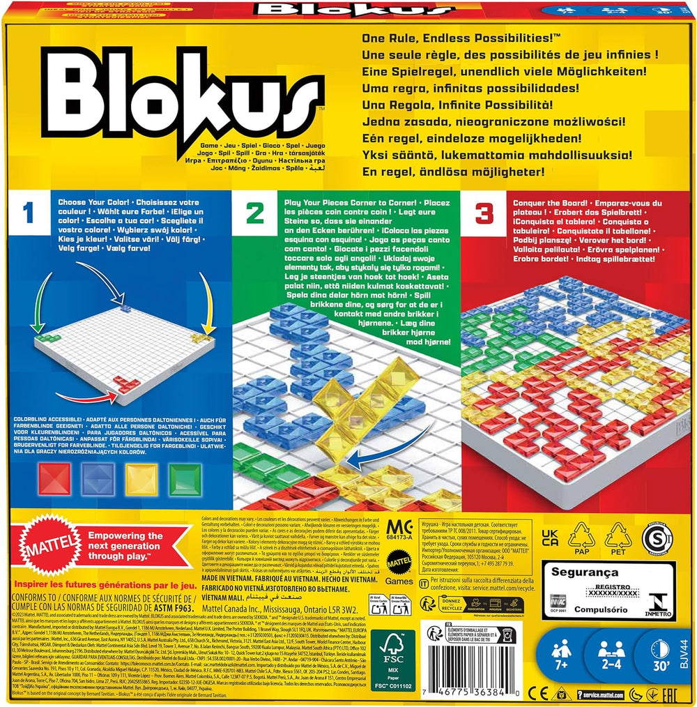 Mattel Games Blokus játék, Családi Társasjáték, Stratégiai Játék, 2-4 játékos, Bulijáték, 7 éves kortól, BJV44