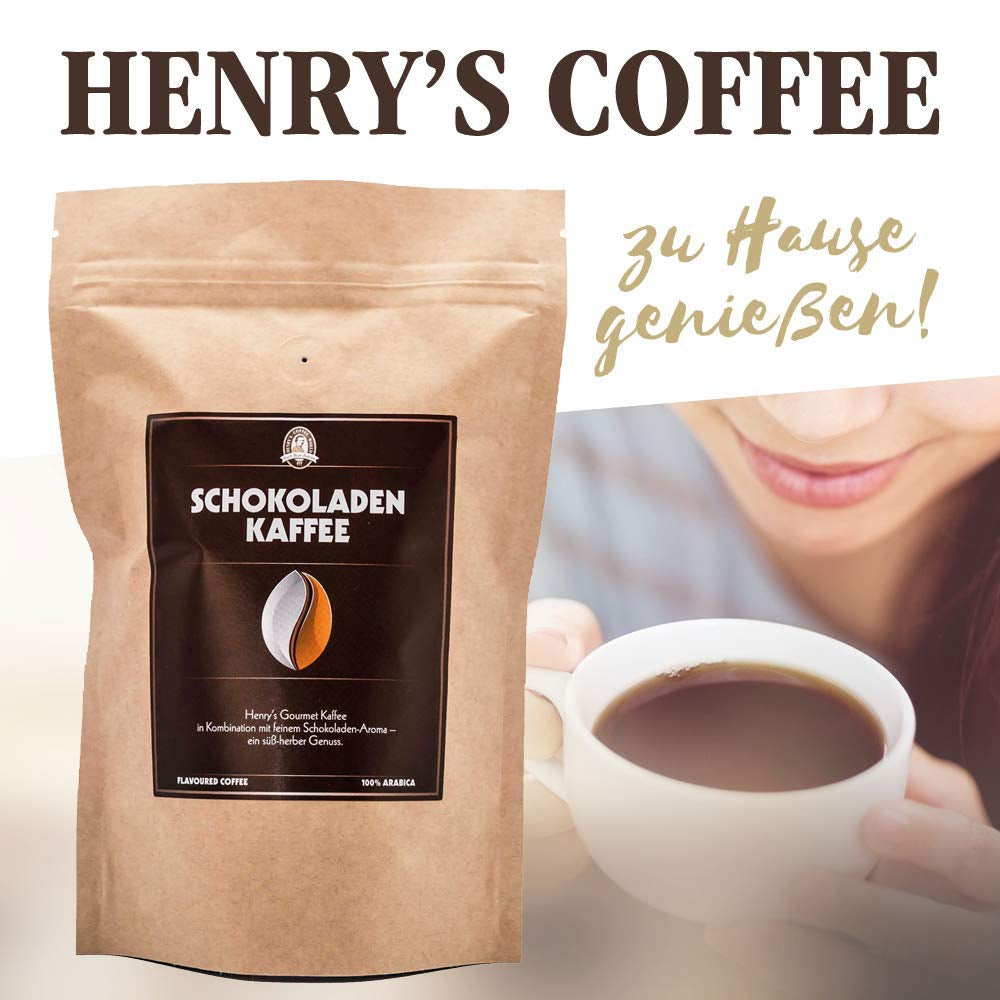 Henry´s Schokoladen Kaffee 1000g - Gourmet Kaffee mit feinsten Aromen verfeinert - handwerkliche Röstung - Premium Kaffeebohnen